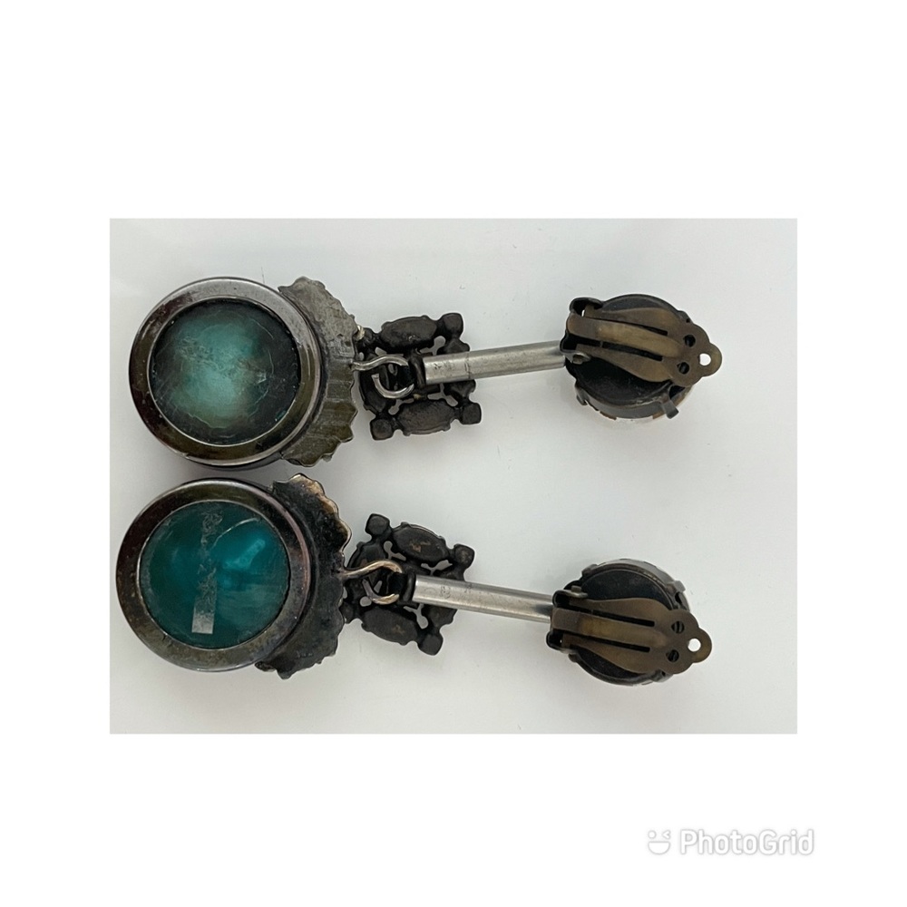 Marni Green, Teal and Clear Crystal Drop Earrings - Picture 2 of 8